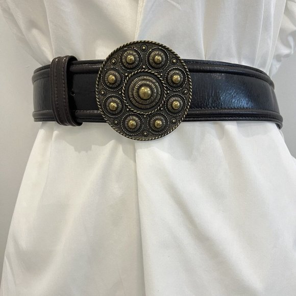 Per Se Brown Leather Belt Brass Buckle 516395 "XS" Vintage 90's - Picture 3 of 14